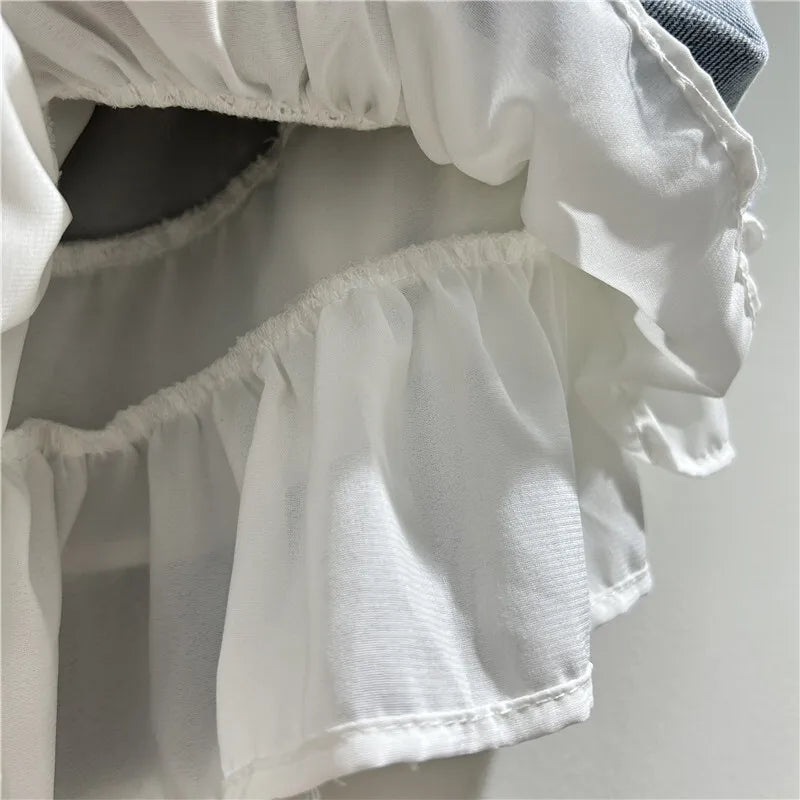 New Fashion Women's Patchwork Hem Wash Denim Shorts 2025 Summer Trendy High Waist A-line Short Pants Female 1LS1393