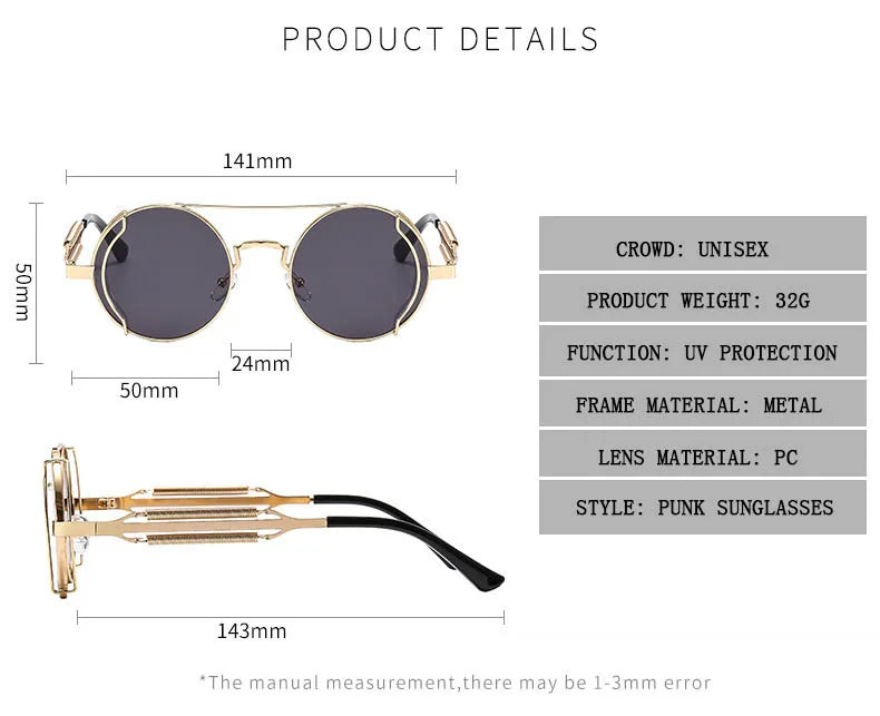 Punk Sunglasses For Men Designer Vintage Round Steampunk Fashion Glasses Retro Sunglasses Women 2024 Gafas De Sol Hombre Lunette
