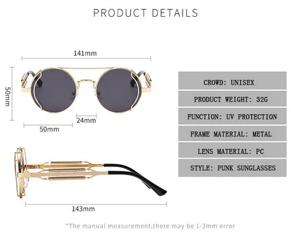 Punk Sunglasses For Men Designer Vintage Round Steampunk Fashion Glasses Retro Sunglasses Women 2024 Gafas De Sol Hombre Lunette