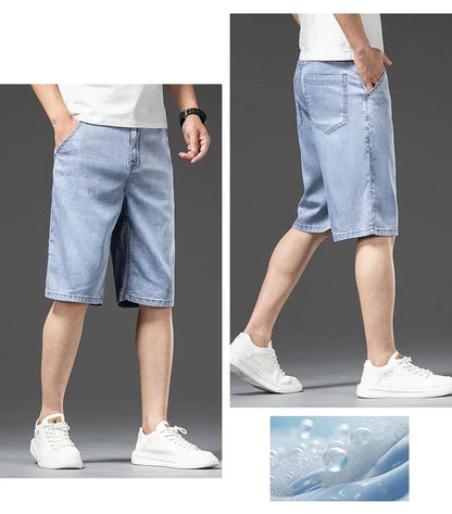 Lyocell Thin Men's Baggy Denim Shorts Loose Summer Casual  Stretch Soft Straight Jeans Male Brand Shorts Male Blue Grey