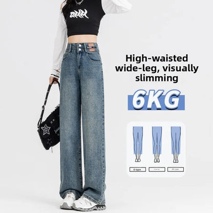 Slim Wide Leg Denim Jeans High Waist Double Bule Straight Cut Pants for Women Bla ey Autumn New Arrival Faionable Wea...