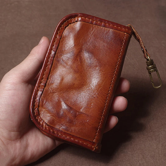 Sacs porte-clés de voiture en cuir véritable de luxe pour hommes et femmes, porte-monnaie vintage, portefeuille multifonction, porte-cartes, organisateur de maison