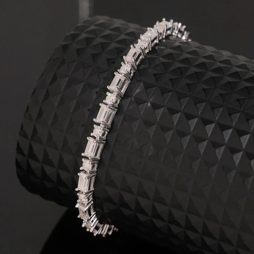 Emerald Round Cut Moissanite Tennis Bracelet for Women Men S925 Silver Plated 18k Gold Lab Diamond Wedding Bridal Wrist Chain