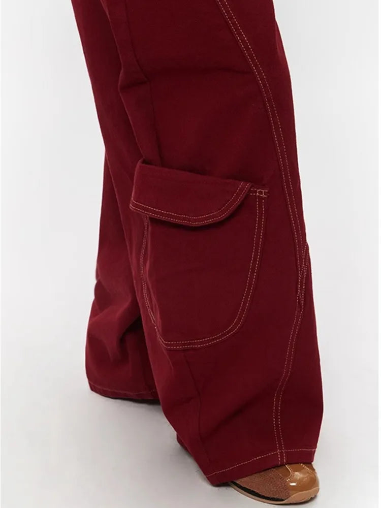 2025 Cyber Y2K Fashion Red Patchwork Baggy Cargo Jeans Pants For Men Designer Clothes Wide Leg Women Denim Trousers Ropa Hombre