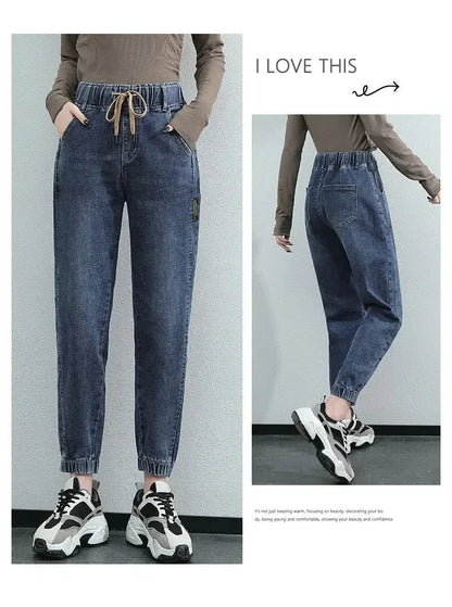 Cargo Jeans Women 2024 Spring and Autumn Korean Version of High Waist Pants Loose Slimming Straight Leg Bundle Haren Pants Tide