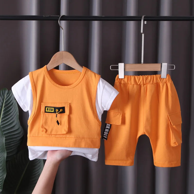 New Toddler Summer Baby Boys/Girls Clothes Children Pulling Rope Pocket T-Shirt Shorts 2Pcs/Set Infant Kids Fashion Tracksuits