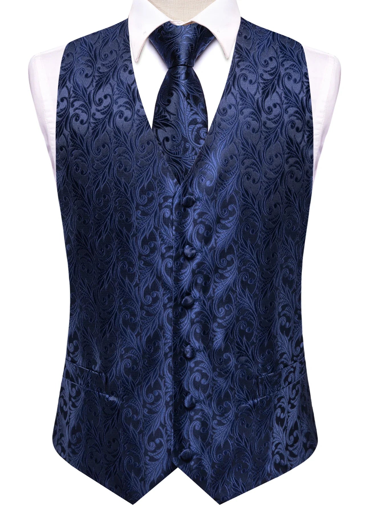 Men's Classic Floral Vest & Tie Hanky Cufflinks Set – Waistcoat for Weddings Events Party Gift