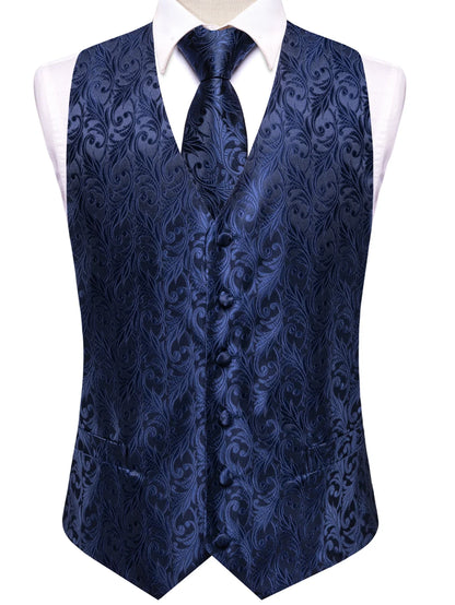 Men's Classic Floral Vest & Tie Hanky Cufflinks Set – Waistcoat for Weddings Events Party Gift