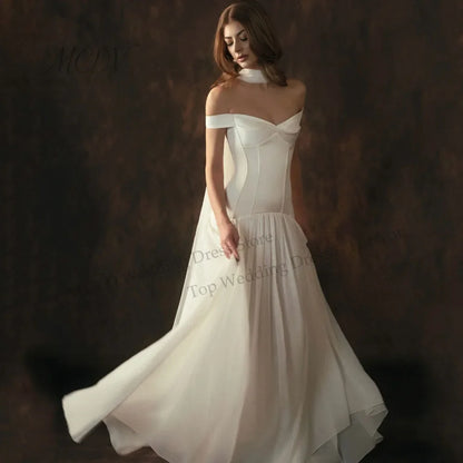 Off The Shoulder Chiffon A Line Wedding Dress Pleated Corset Back Bride Gowns Strapless vestido de casamento noiva civil 2026