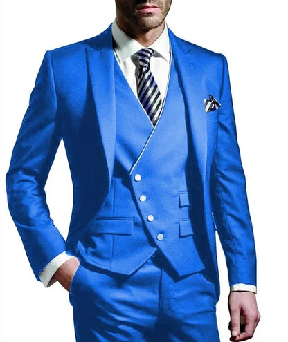 Men wedding Suit Notched Lable Navy Groomsuit Blazer One Button Formal Business Suits Tuxedo ( Blazer+vest+Pant) suits For Men