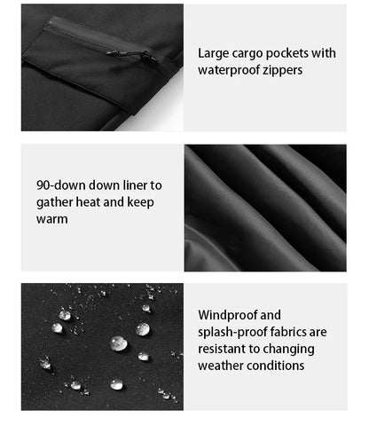 Autumn Winter Men's Three-proof Pants 90 Velvet Warm Fabrics Wear-resistant Large Pockets Elastic Waist Outdoor Sports Pants