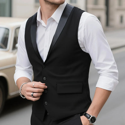 Men Vest Black With Bright Lapel Single Button Waistcoat For Wedding Party Prom Business Work Office Daily Casual Men Suit Vest