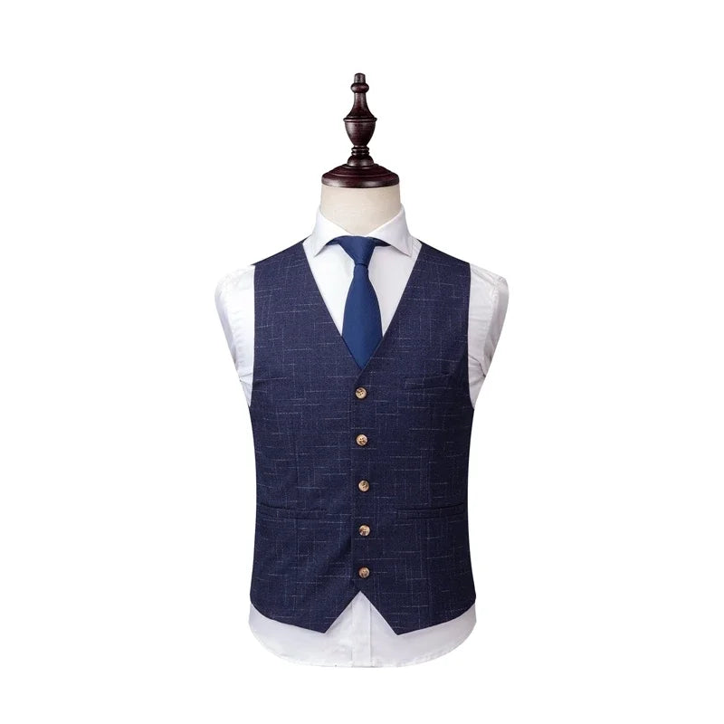 Men's Slim-fit 3-Piece Wedding Groom's Suit Vest Trousers High-end Fabric Double & Single Buckle Options M-4XL 2025