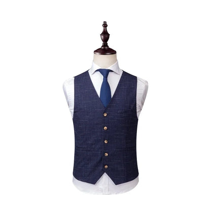 Men's Slim-fit 3-Piece Wedding Groom's Suit Vest Trousers High-end Fabric Double & Single Buckle Options M-4XL 2025