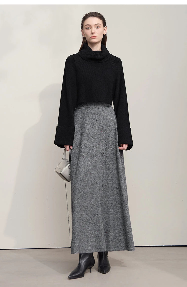 Knitted Skirts For Women 2025 Spring New Gentle A-line Long Skirt Loose Solid Color Elegant Versatile Woman Clothes12553045