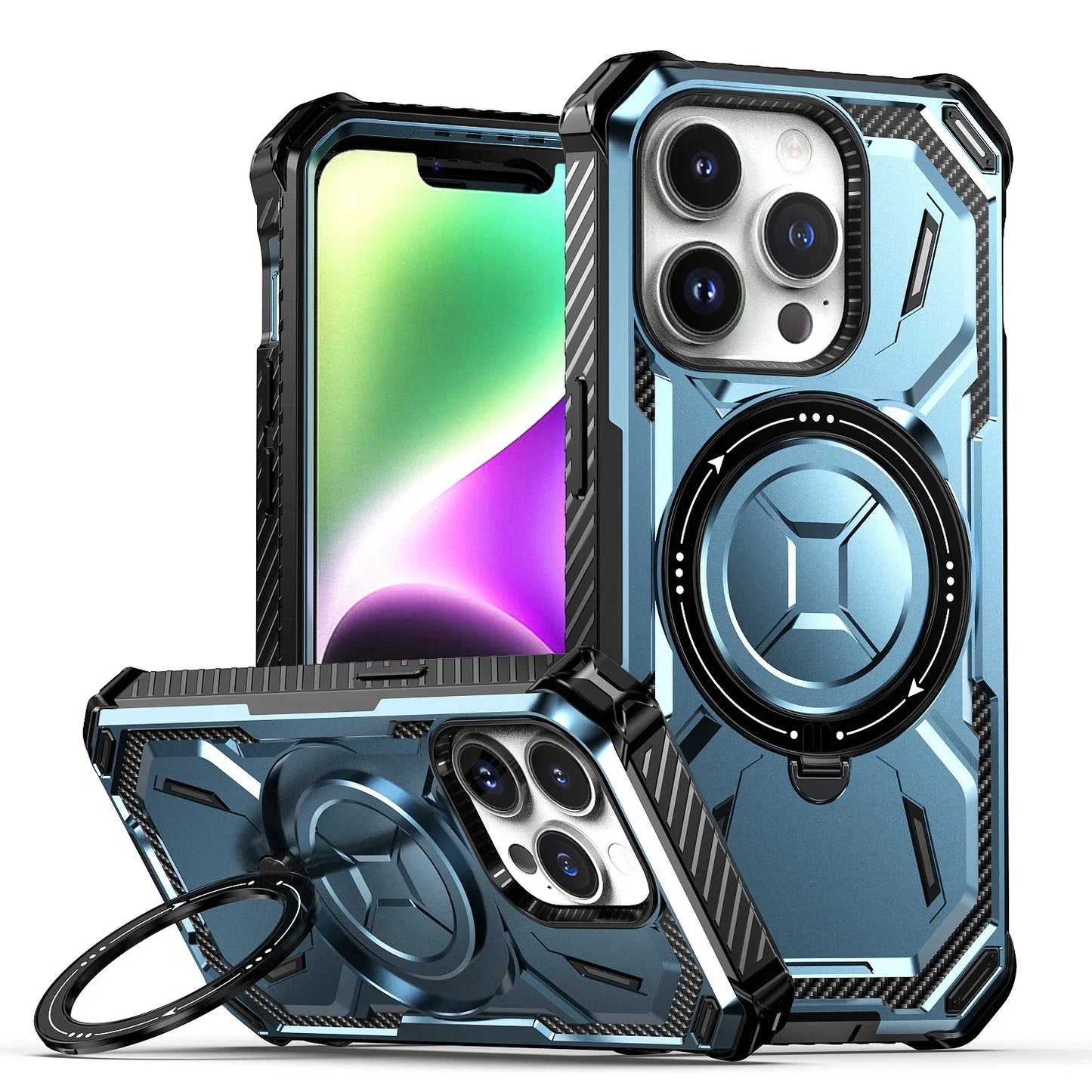 Wireless Charge Magnetic Phone Case for Magsafe iPhone 16 15 13 14 12 11 Pro Max Plus Cases Rotation Stand Shockproof Hard Cover
