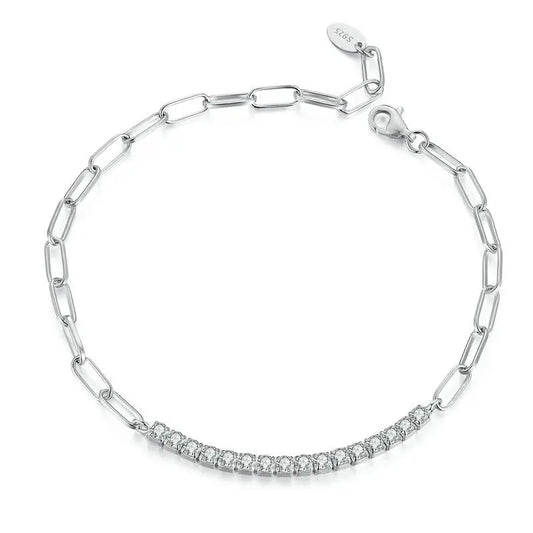 Bracelet Perles Moissanite Étincelantes Taille Ronde Réglable pour Femmes Adolescentes en Argent Sterling 925 Cadeau d'Anniversaire