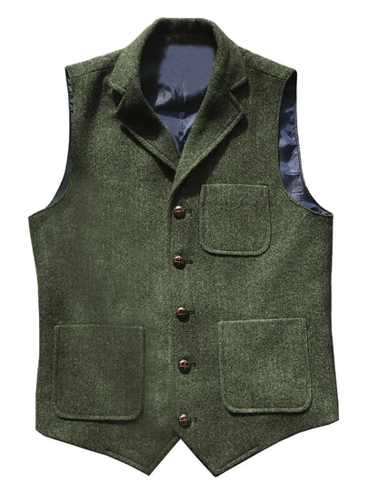 Men Vest Brown With Lapel Pocket Single Button Waistcoat For Wedding Birthday Formal Business Casual Banquet Work Men Suit