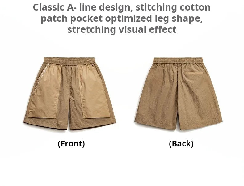 Maden Outdoor Quick-Dry Khaki Cargo Shorts Men's Summer Lightweight Woven Straight Leg Beach Pants Elastic Waist Pocket Shorts