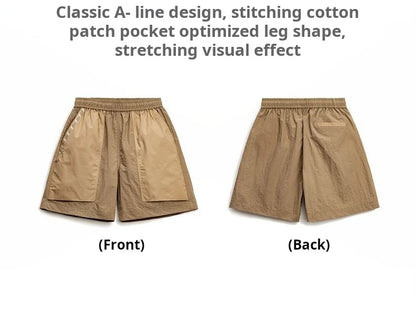 Maden Outdoor Quick-Dry Khaki Cargo Shorts Men's Summer Lightweight Woven Straight Leg Beach Pants Elastic Waist Pocket Shorts