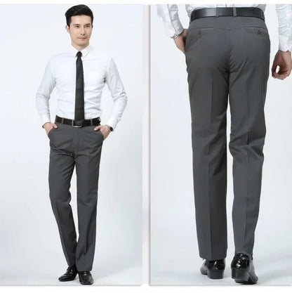 Summer Thin Pants 100% Cotton Men's Autumn Thick Suit Pant Slacks High Waist Straight Loose Bland Solid Business Casual Pants