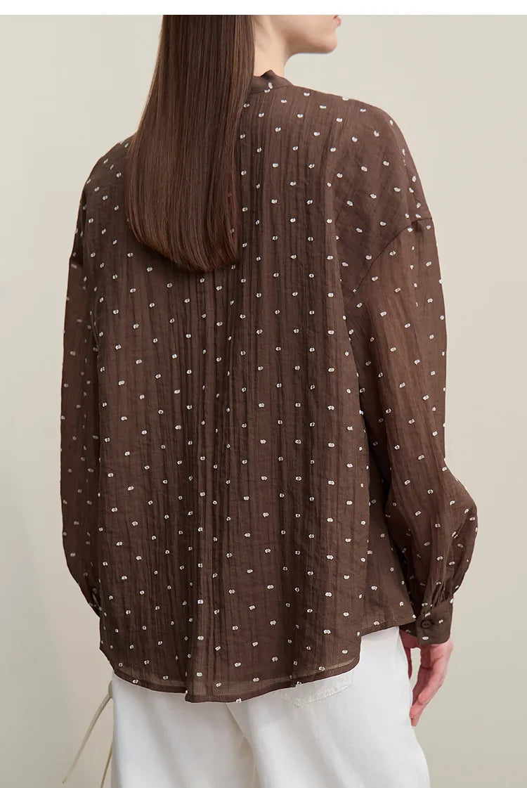 Women's Shirt 2026 Autumn New Polka Dot Chiffon Shirt Multi-Way Ribbon Women's Oversized Drop Shoulder Casual Tops 12641098