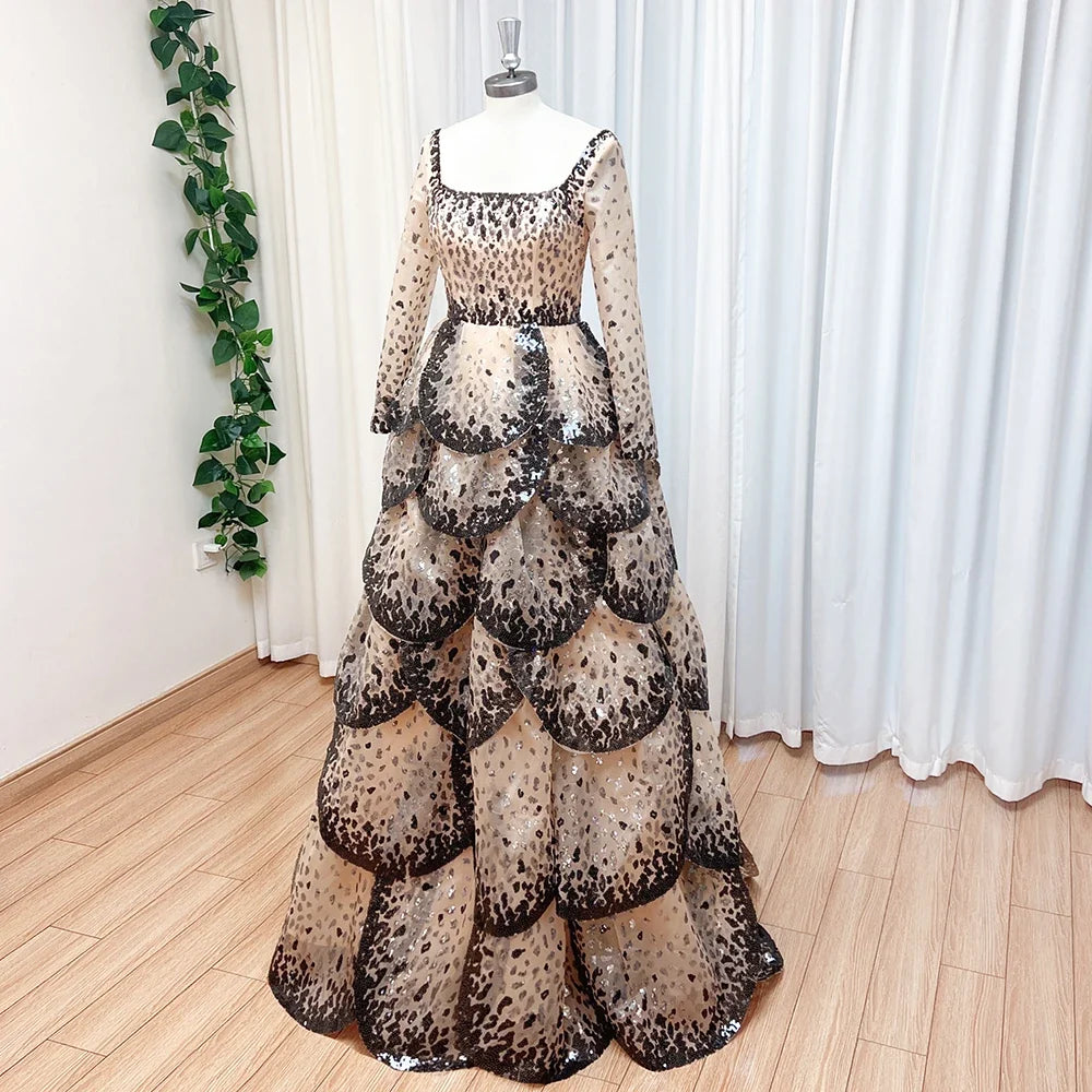 Luxury Sequined Evening Dress Tiered Petal Skirt Formal Prom Gown Customized Robe De Soiree For Women Party 2026