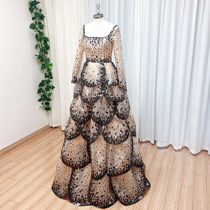 Luxury Sequined Evening Dress Tiered Petal Skirt Formal Prom Gown Customized Robe De Soiree For Women Party 2026