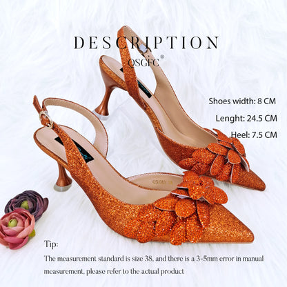 Nigerian Banquet Shoes and Bags African Fashion Peach Ladies Matching Shoes and Bags Pointed Toe High Heels Wedding Party