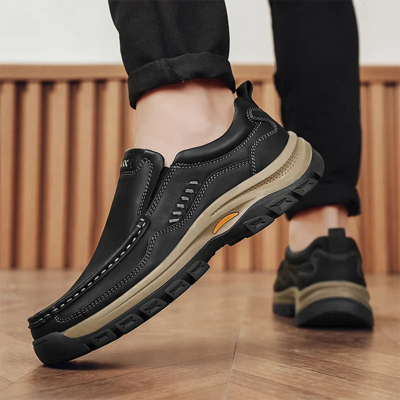 Men's Hand-Stitched Fashion Loafers, Solid Color Low-Top Casual Shoes, Simple Trendy Slip-On Sneakers, Men's Shoes for All Seasons, Daily Office Business Shoes, Large Size Men's Shoes
