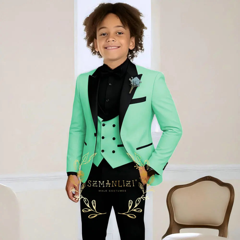 Boys Suit Wedding Tuxedo 3 Pieces Peaked Collar Jacket Pants Vest Child Formal Blazer Set Slim Fit Outfit costume garcon mariage