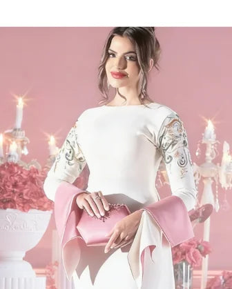 Arya Ivory and Green Evening Dress Saudi Arabia Long Sleeve Ankle Length Occasion Customized Women فساتين سهره نسائيه فخمة