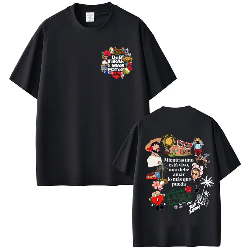 Rapper Bad Bunny T-shirt Debi Tirar Mas Fotos DTMF T Shirts Men's Women Clothing Fashion Hip Hop Cotton Casual Oversized T-shirt