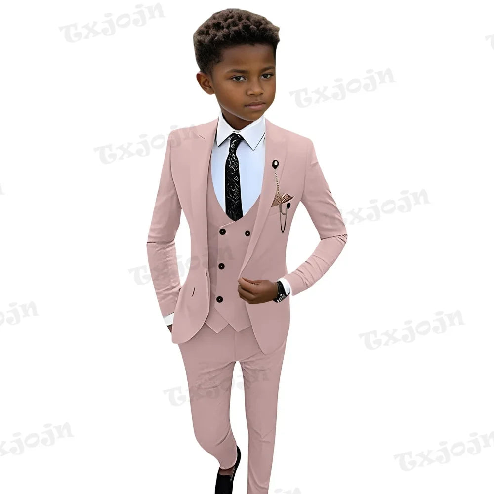 Fast Ship Colorful Regular Fit Kids Suit Set In Stock High Quality 4 Pieces Blazer Vest Pants Tie For Kids 3-14Y Birthday Party