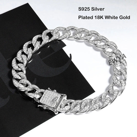 Bracelet gourmette complet en moissanite couleur D de 1,2 mm pour hommes, femmes, unisexe, en argent S925, passe le test du diamant, bracelets de 8 mm pour poignet