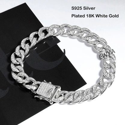 Full 1.2mm D Color Moissanite Cuban Chain Bracelet For Men Women S925 Silver Pass Diamond Test 8mm Wide Link Bracelets Gift