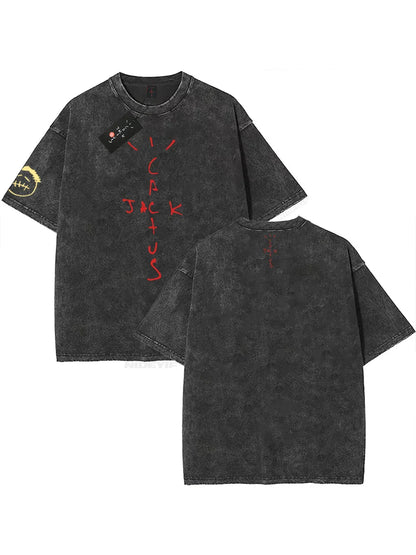 100% Cotton Oversized T Shirt For Men Women HipHop Washed T Shirts cactus jack Short Sleeve Gift Tops look mom i can fly K39
