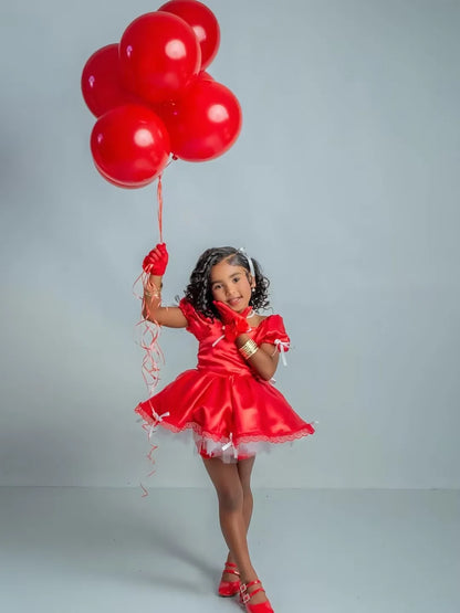 Shiny Mini Satin Girl Flowers Dress O Neck Short Sleeves A Line Ball Gowns Kid Birthday Dress Celebrity Customized