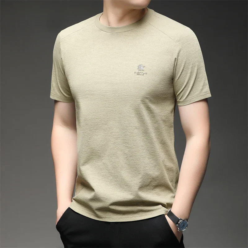 2026 New Men's Korean Style Fashion Badge Short Sleeved Sleeve Round Neck T-shirt Casual and Comfortable Summer Versatile Top
