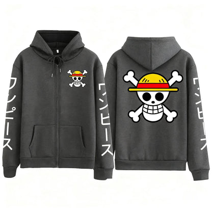 New Oversized One Piece Luffy Anime Zipper Hooded Sweatshirt Men Women Streetwear Casual Pullover Jacket Long Sleeve Autumn