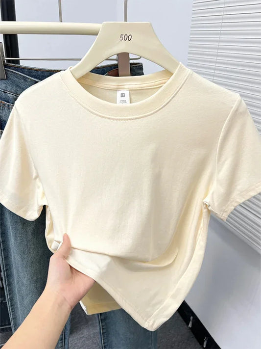 2026 Summer New High Quality Casual Plus Size T Shirt Sexy Short Sleeved Sleeves Fashion Trend Solid Women Clothing Y2k Tops