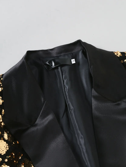 Men's Gold Suit Jacket, Wedding Party Dress Coat, Silver Blue Black Round Metallic Sequin Decoration Blazers.