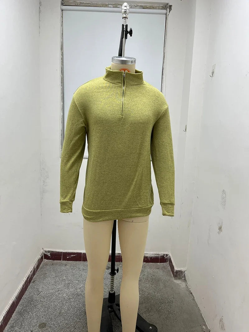 Men's Casual Sweater New V-neck Long Sleeve Pullover Outdoor Work Sweatshirts Autumn Lightweight Half Zipper Sweater Winter Top