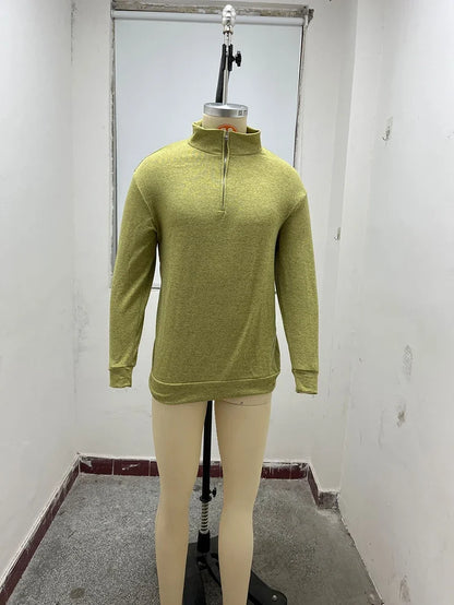 Men's Casual Sweater New V-neck Long Sleeve Pullover Outdoor Work Sweatshirts Autumn Lightweight Half Zipper Sweater Winter Top