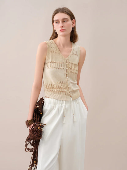 2026 Summer Women's Relaxed Fit Knitted Vest - Vacation Style Sleeveless Top for Resort Outings