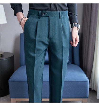 High Quality Men Solid Color Business Office Social Trousers New Formal Wear Wedding Slim Fit Casual Fashion Suits Pant 38-29