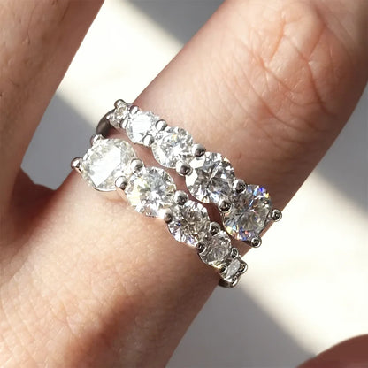 Full Moissanite Ring For Women S925 Silver D VVS 10 Gems Lab Diamond Adjustable Open Wedding Ring Band Fine Jewelry Gifts