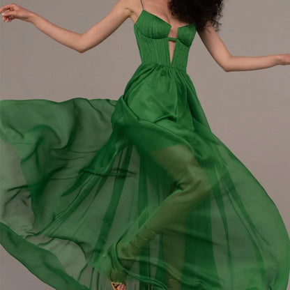 Customized Prom Gown Green Sleeveless Formal Party Dress Sexy Backless Celebrity Banquet Vestidos De Festa Perspective Evening