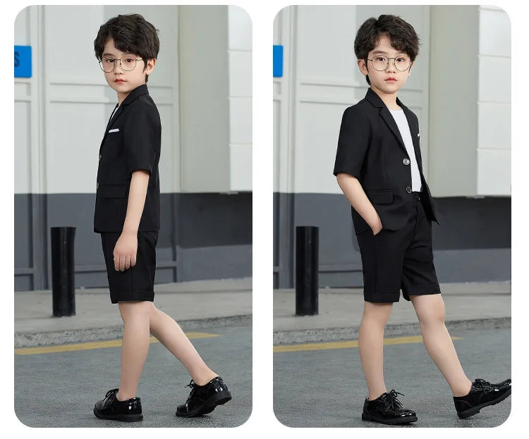 Boys Summer Solid Short Sleeve Suit Jacket Short Formal Dress Kids Wedding Blazer Child Photography Suit Toddler Tuxedo Costume