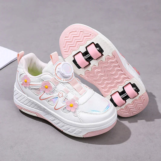 HeelysChildren's small flower decorated four-wheel roller skating sports shoe breathable roller skating girls shoes holidaygifts
